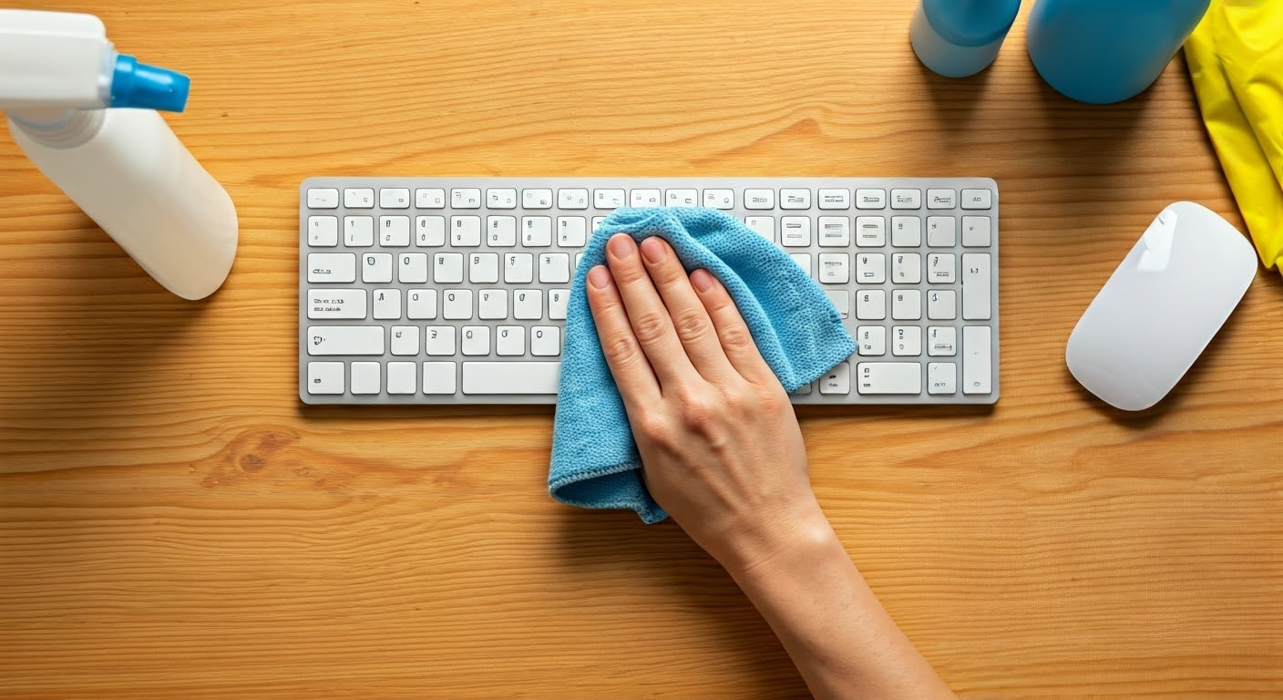 Person cleaning keyboard