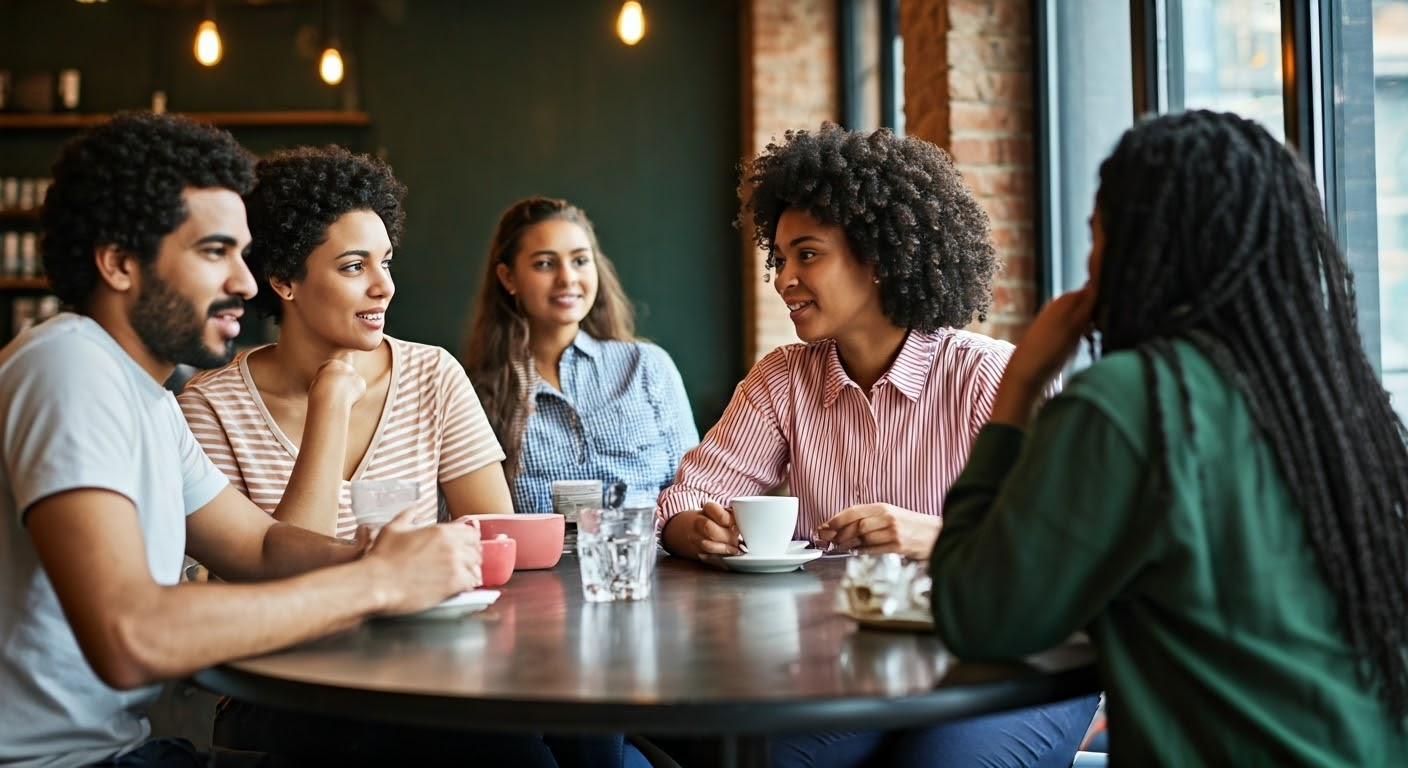 People chatting in a coffee shop